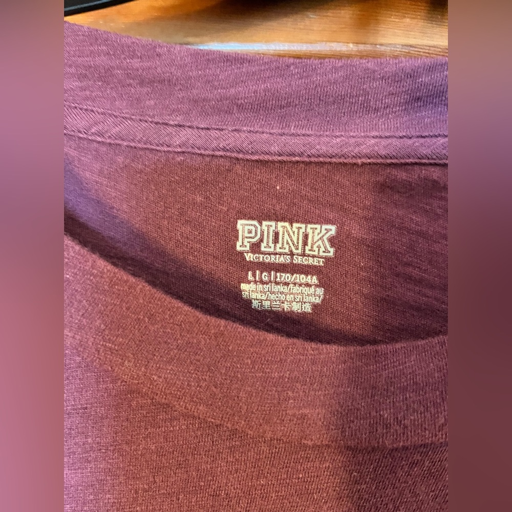 Pink Victorias Secret Top Womens Large Long Sleeve Crop Shirt Workout  (L) wine